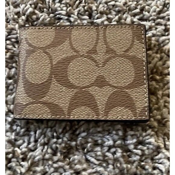 COACH Bi-fold Slim Card Case Signature Canvas Brown & Blue Insert For Wallet - Picture 2 of 14